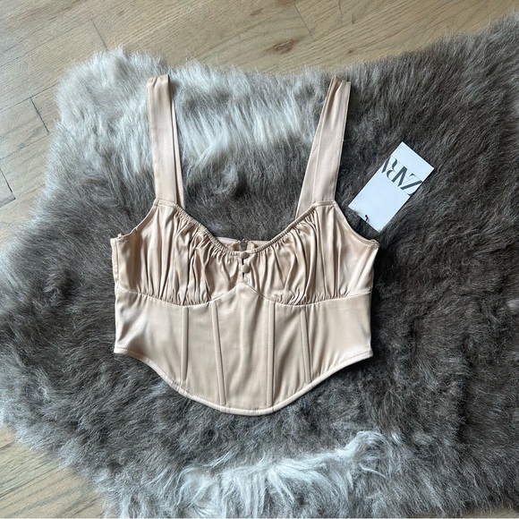 Zara Tops - Zara Satin Effect Corset Top - Size Small - Soft Tan - NWT